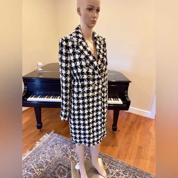 NWT Luxury Minimalist Zara Houndstooth Tweed Fringe Double Breasted Coat - Picture 16 of 17